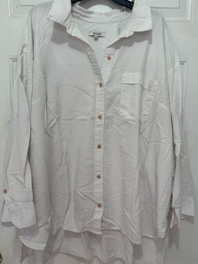 Madewell White Cotton Modal Side Button Up Oversized Shirt Blouse Plus 4X
